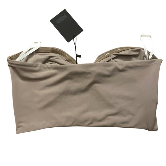 Revolve NBD Beige Bandeau Twist Front Top Womens Large Cropped NWT - Picture 2 of 3